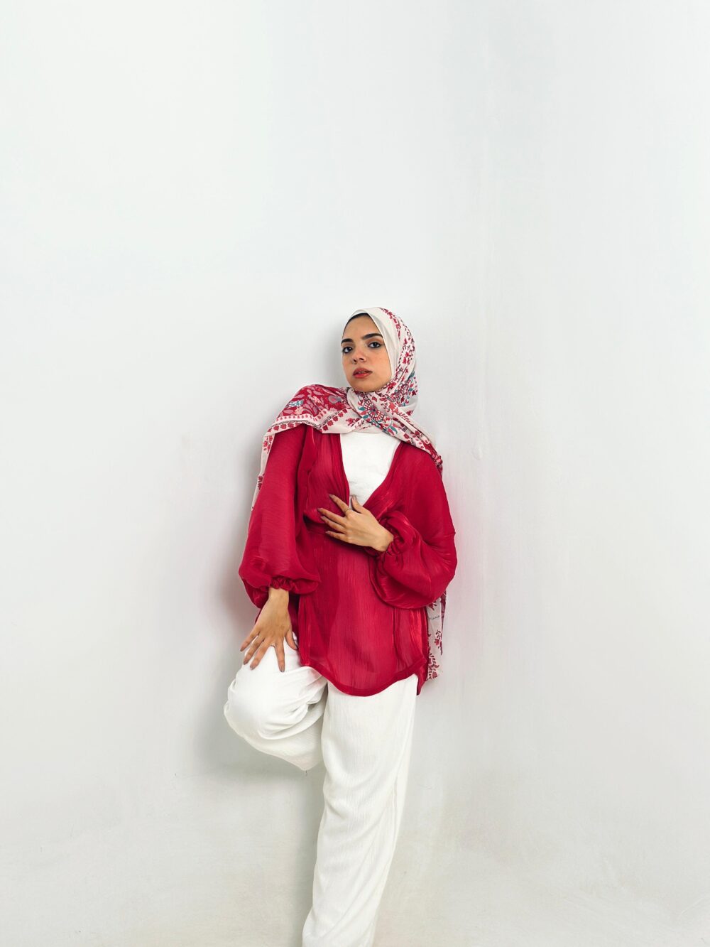 Fiery Fuchsia Red Soirée Blouse - Image 2