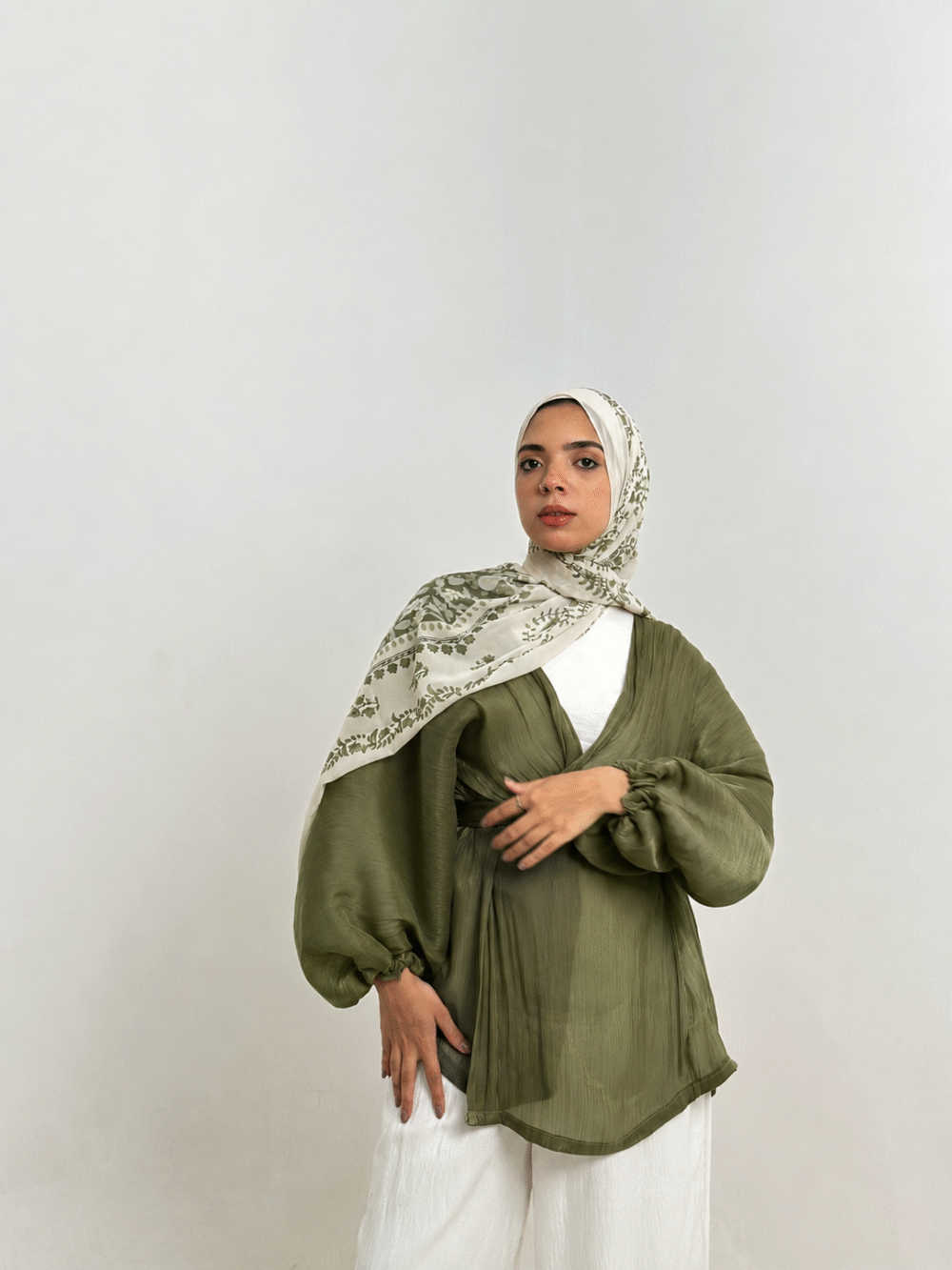 olive green soirée blouse - Image 4